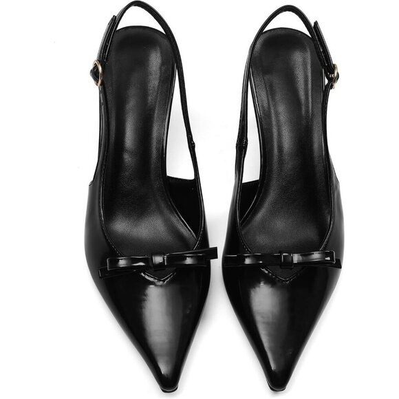 Shoes - Slingback Heels for Women Kitten Heels Black Sexy Wedding Dress Party Pumps